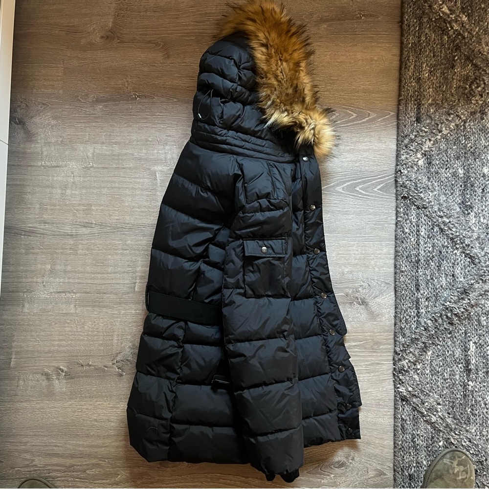 NWOT SAKS 5th-S13 New York, 3/4 Puffer Down Faux Fur Hood, Belt - Picture 4 of 16